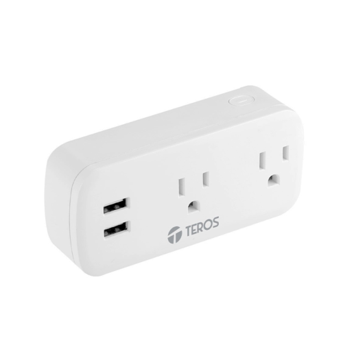 Tomacorriente inteligente TEROS TE9102W, incluye 2 x tomas / 2 x USB / Wi-Fi, color blanco
