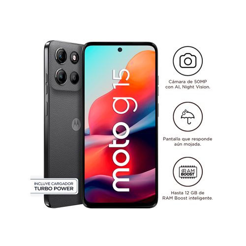 Smartphone Motorola moto g15, Pantalla: 6.7"/LCD/FHD+/60Hz, SO: Android 15, Color Gris