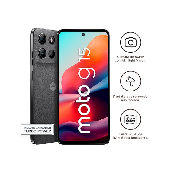 Smartphone Motorola moto g15, Pantalla: 6.7"/LCD/FHD+/60Hz, SO: Android 15, Color Gris